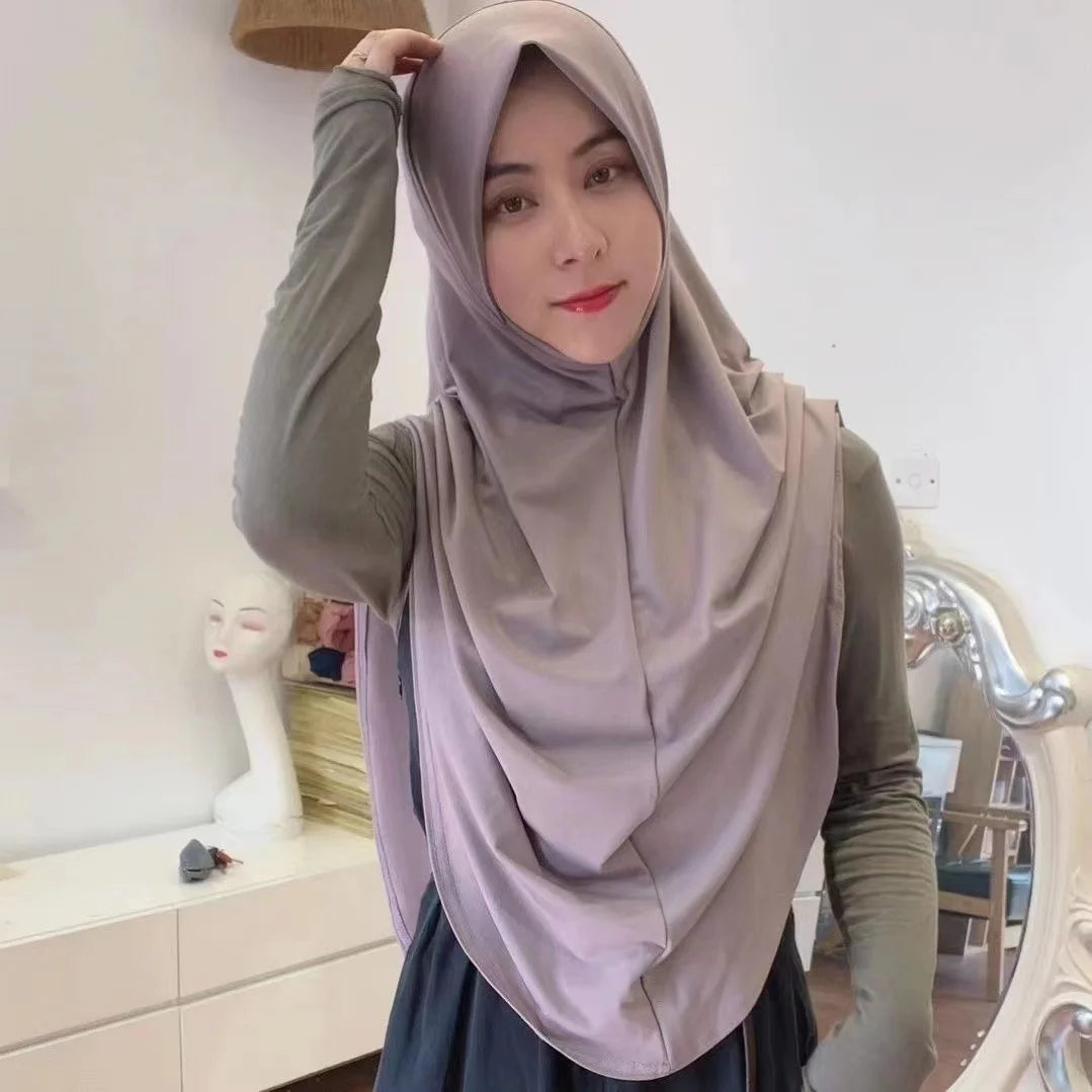 H305 Plain XL size muslim hijab with chin part top quality extra size amira pull on islamic scarf hot sell headscarf