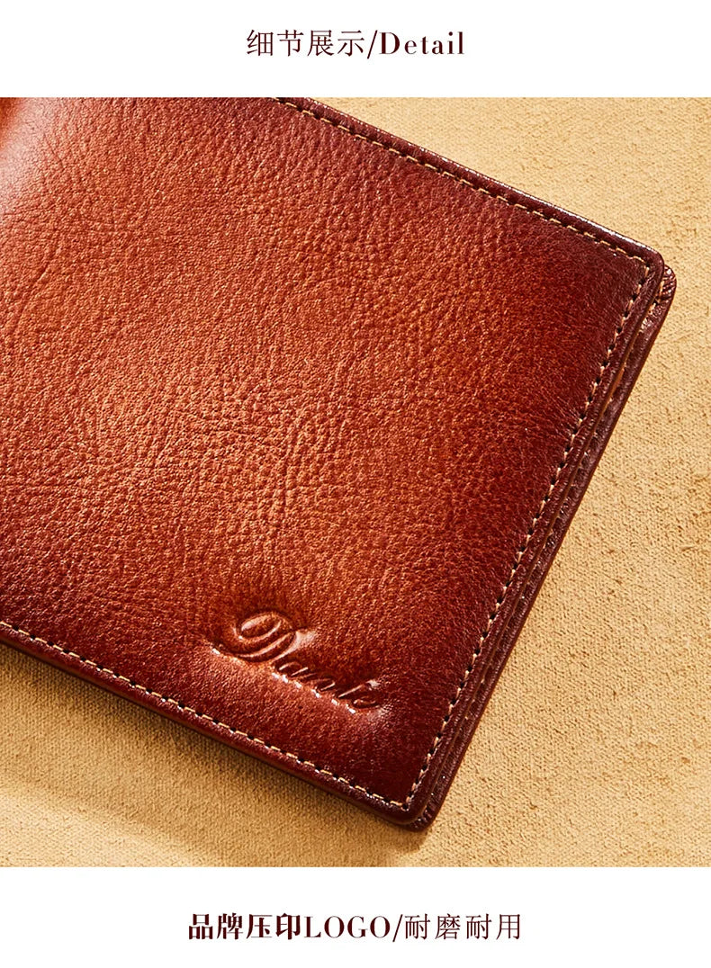 The first layer of men's wallet is made of cowhide, handcrafted, anti-theft and card swiping RFID, 100% genuine leather wallet