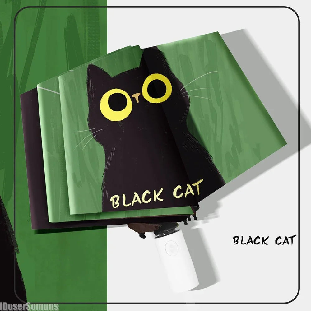 Portable Black Cat Umbrella 3 Folding Waterproof Windproof UV Protection Animal Rain Shine High Quality Umbrella for Rain Gear