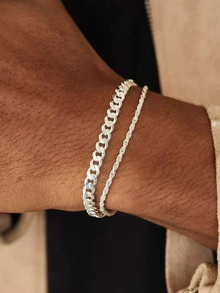 Simple Silver Color Stainless Steel Twist Chain Bracelet For Men Hip Hop Jewelry Women Adjustable Bracelet Party Accessories