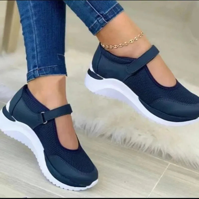 2022 New AutumnOutdoorBreathable Mesh Shoes Women Casual Platform Sneakers Travel Walking Footwear Large Size Vulcanized Shoes