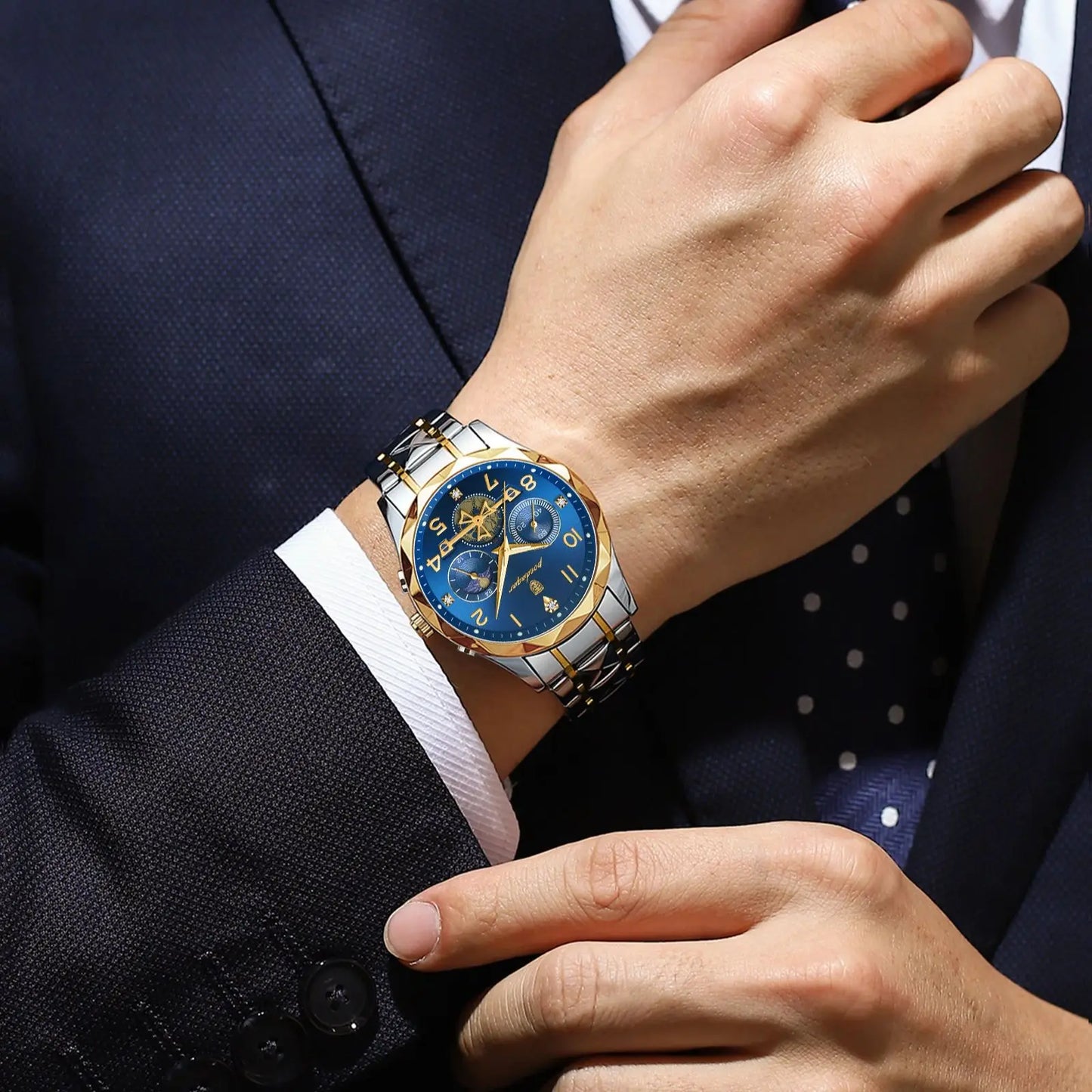 POEDAGAR Luxury Sports Watch Men Stainless Steel Man Quartz Wristwatch Waterproof Luminous Chronograph Men's Watches Clock Reloj