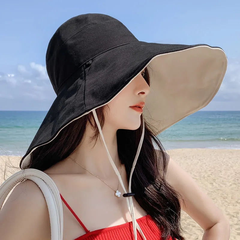 Wide Brim UPF 50+ Sun Hat Women Anti-UV Protection Hiking Fisherman Cap Fold Summer Solid Beach Hat 2023 Double sided Sun hat