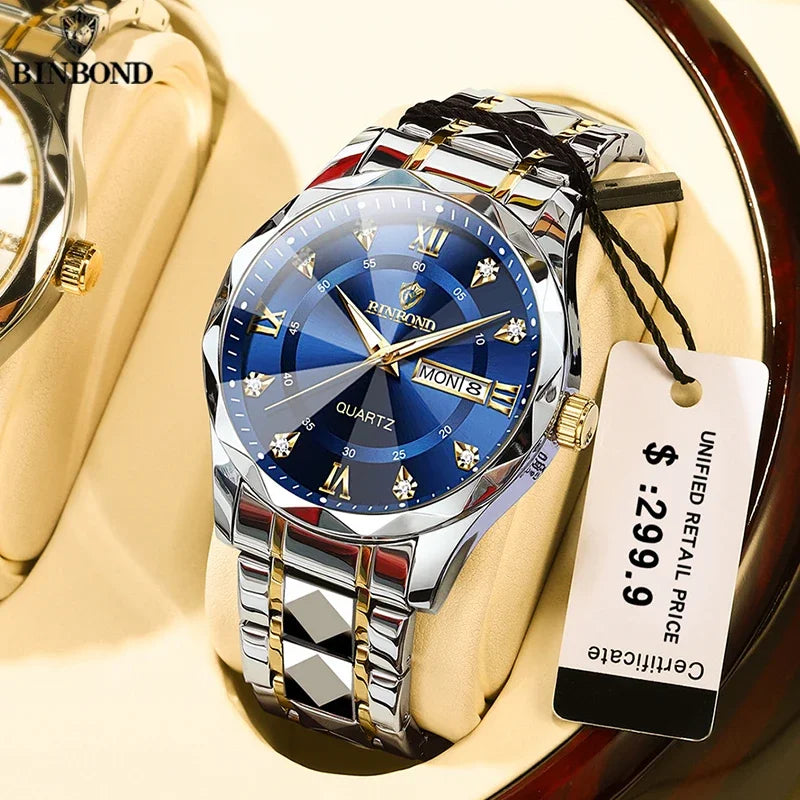 BINBOND B2521 Fashion Luxury Business Men Watches 30M Waterproof Week Date Clock Sport Quartz Mens Wristwatch Relogio Masculino