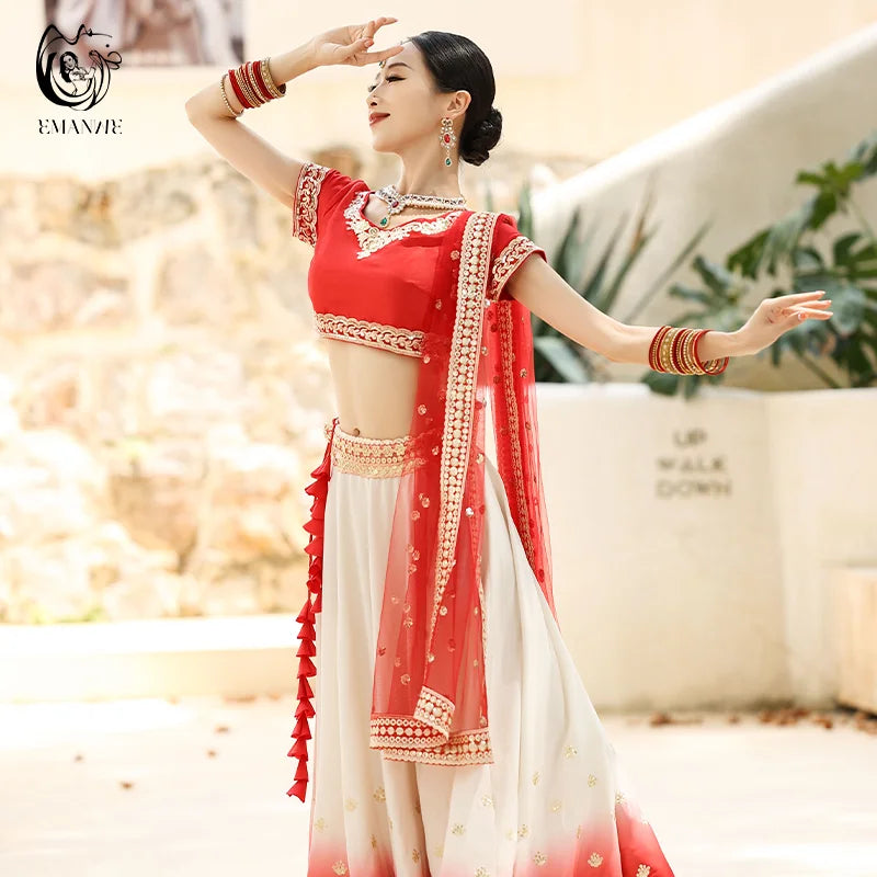 Traditional Dress Indian Dance Dress Ethnic Style Women's Sari Dance Dress Scarf Top Large Swing Skirt Lengha Set Indian Saree