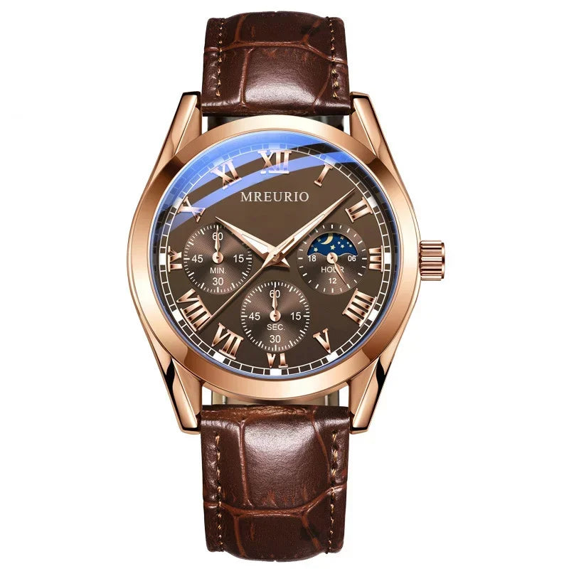Luxury Brand Watch Men Quartz Watches Leather Strap Fake Three Eye Fashion Business Wristwatches Dropshipping Часы Мужские Reloj