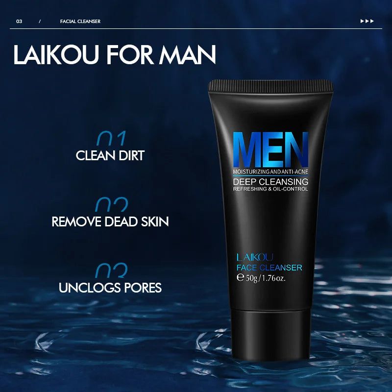 LAIKOU Moisturizing Facial Cleanser For Men Oil Control Deep Cleaning Face Wash Blackhead Removal Skin Care Prodcuts 50g