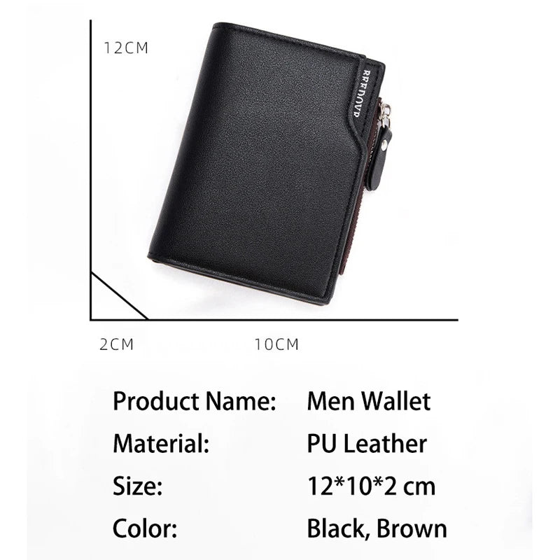 Fashion Man Wallet PU Leather Card Holder Purse Zipper Coin Pocket Men's Short Wallets Portable Billfold Male Gift