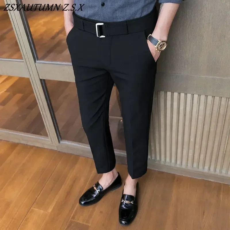 Spring and Summer Fashion Pants Slim Suit Pants with Belt Men's Pants Casual Business Trousers Pantalon Hombre Mens Clothing