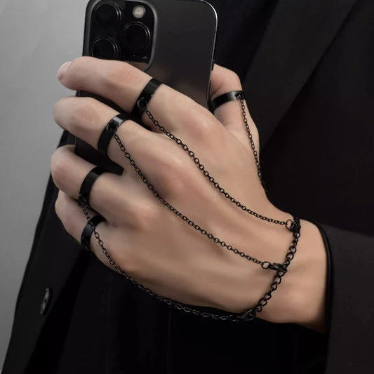 Punk Geometric Silver Color Chain Wrist Bracelet Rings for Men Ring Charm Set Couple Fashion Jewelry Gift Pulera Mejer Free Ship