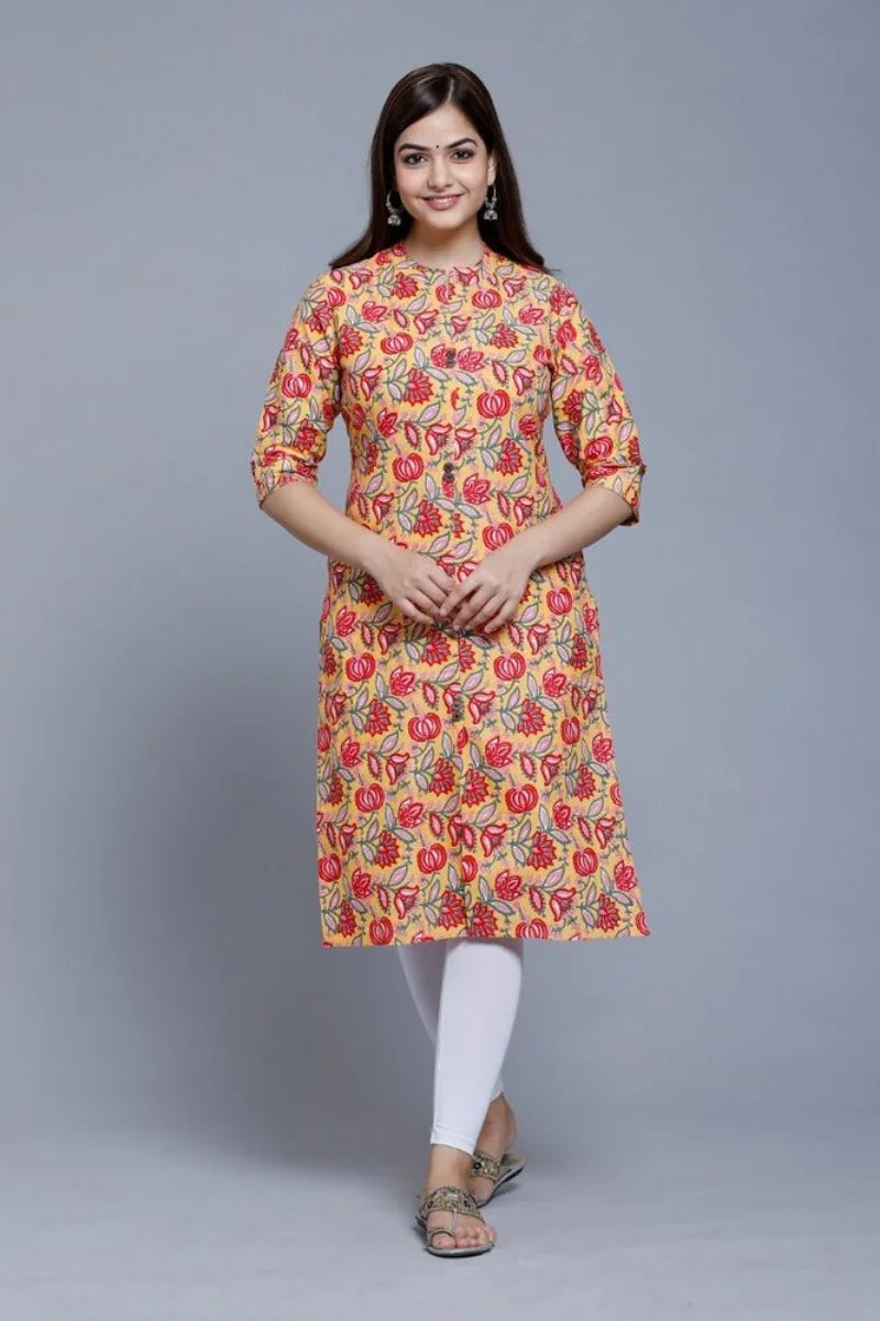 Womens Kurti/Kurta Cotton Casual Handmade Floral Printed Designer Dress