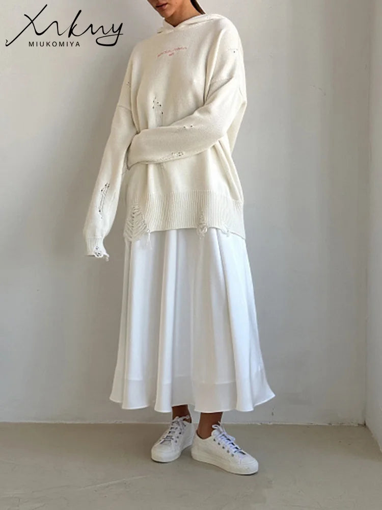 MiuKoMiYa Elegant Long Satin Skirts For Women High Waist A-line Solid Skirt Female Khaki Fashion Women Maxi White Silk Skirts