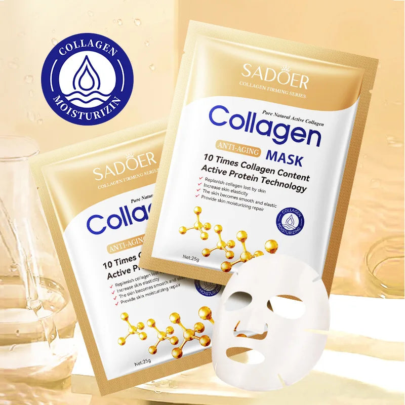 10pcs SADOER Collagen Face Mask Firming Moisturizing Repair Brightening skincare Face Sheet Mask Beauty Facial Masks Skin Care