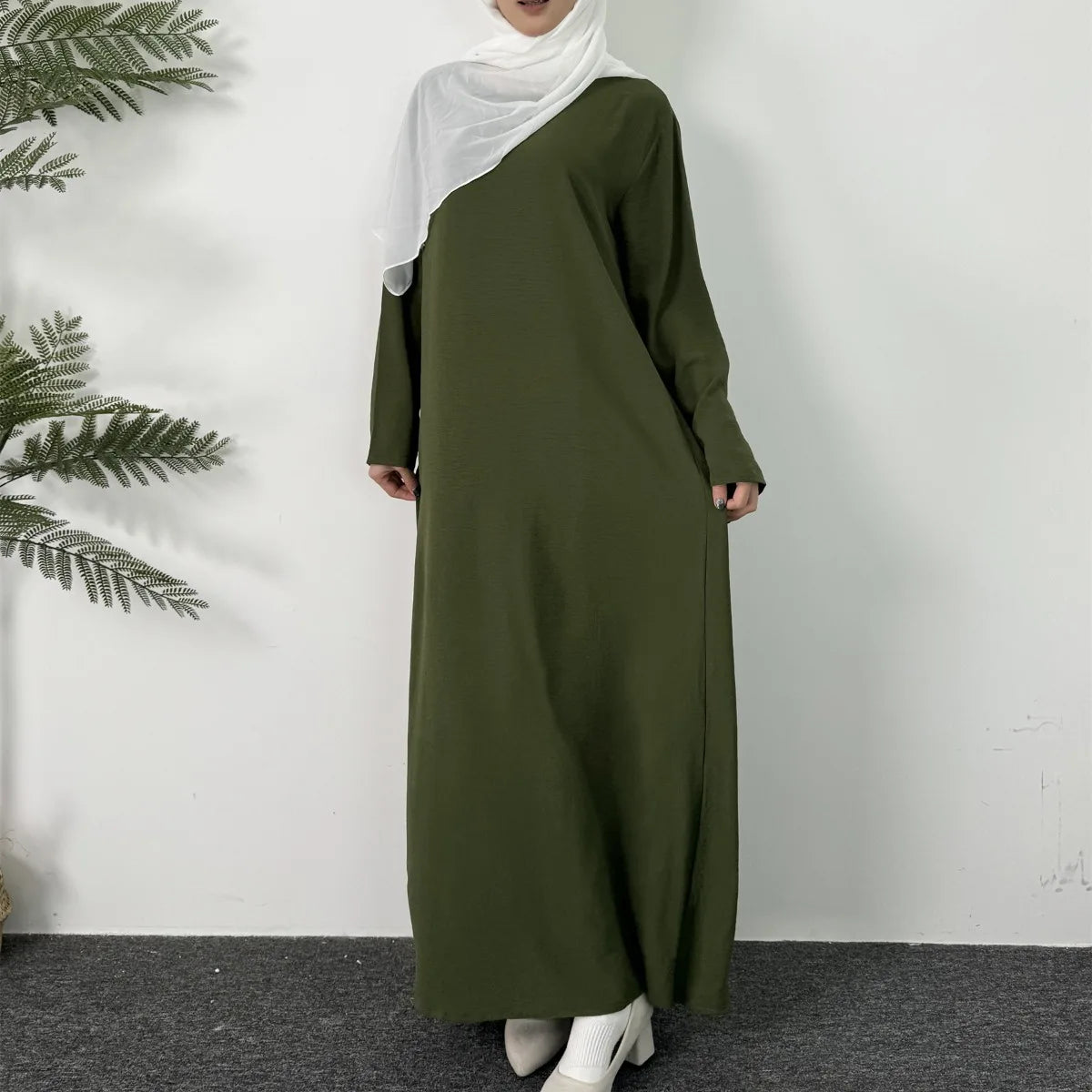 Women Long Dresses Ramadan Solid Crew Neck Kaftan,Elegant Long Sleeve Muslim Abaya Loose Maxi Dress,Women's Clothing