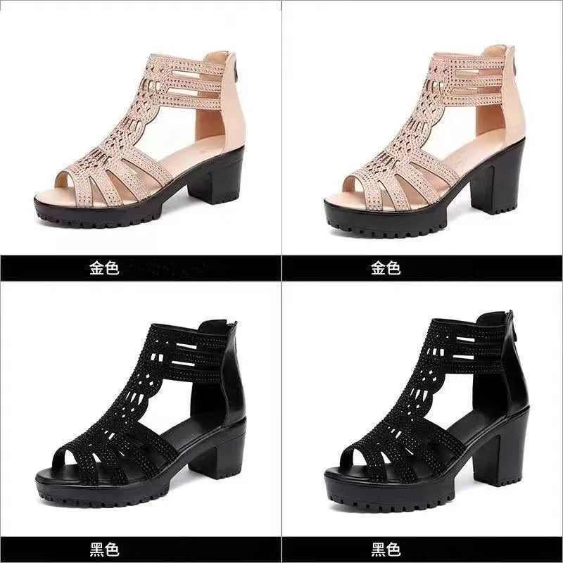 New Women's Sandals Wedges Summer Hollow Out Roman Sandals Ladies Elegant Low Heel Sandals for Women Fashion Mujer Footwear