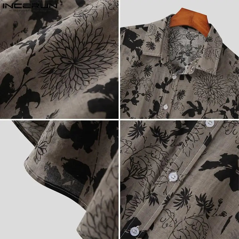 Men Hawaiian Shirt Flower Printing Lapel Short Sleeve Streetwear 2024 Casual Men Clothing Vacation Leisure Shirts S-5XL INCERUN