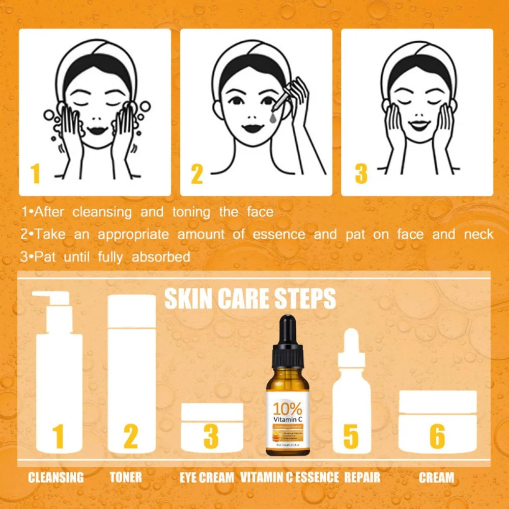 Vitamin C Whitening Facial Essence Hyaluronic Acid Lightens Black Spots Age Spots Sunburn Anti-oxidation Brighten Skin Tone