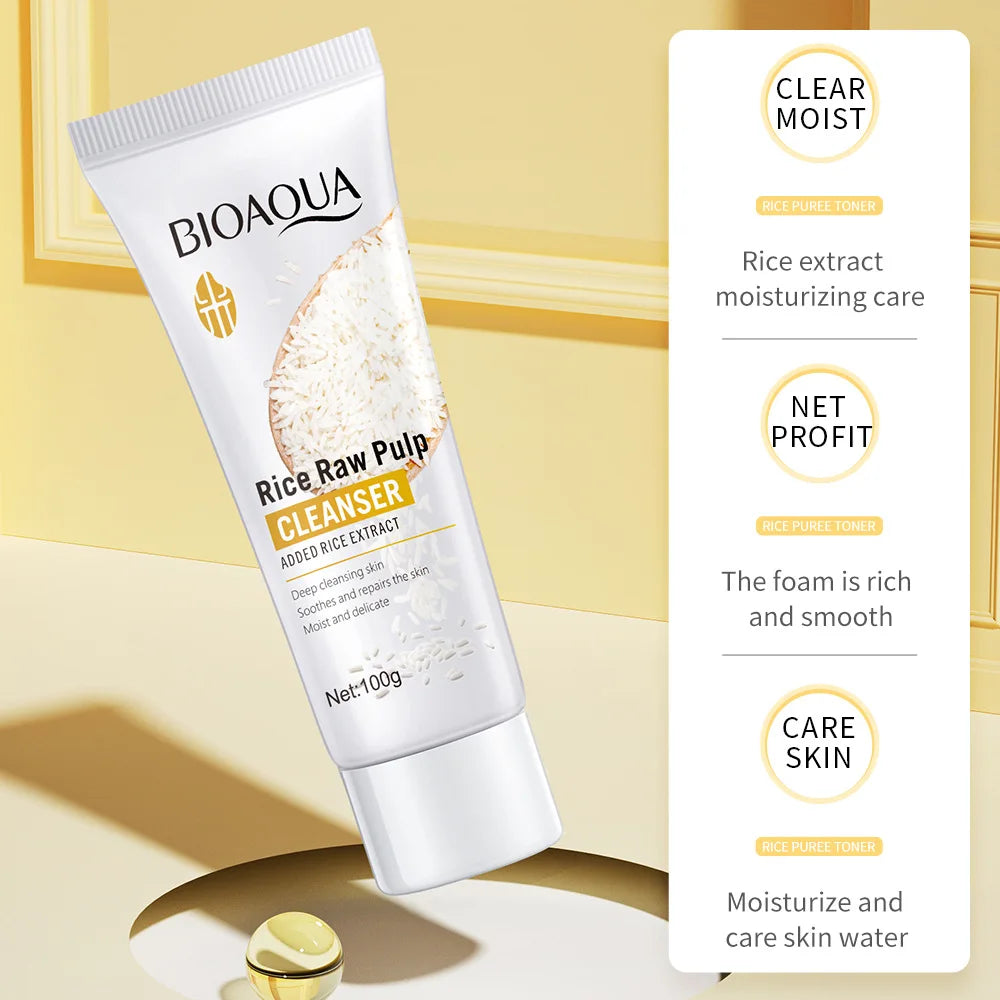 BIOAQUA Rice Raw Pulp Facial Cleanser Face Wash Foam skincare Moisturizing Skin Brightening Rejuvenation Face Cleanser Skin Care