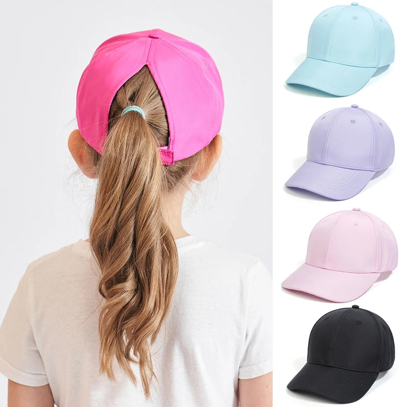 Fashion High Ponytail Kids Boy Hat Sun Hats Baseball Caps Adjustable Solid Color Print Travel Caps Baby Children Peaked Caps Hat