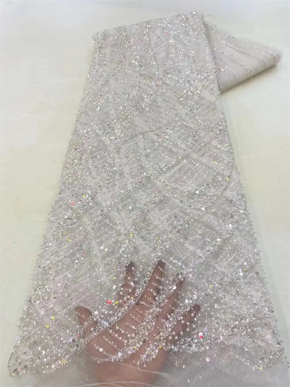 African Lace Fabric 2023 Sequins Beaded Embroidery Groom Nigerian Bridal High Quality French Tulle Lace Fabric For Wedding