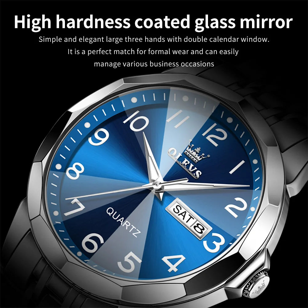 OLEVS Original Waterproof Men's Watches Digital Mirror Quartz Watch for Man Luminous Stainless Steel Wristwatch Male Date Week
