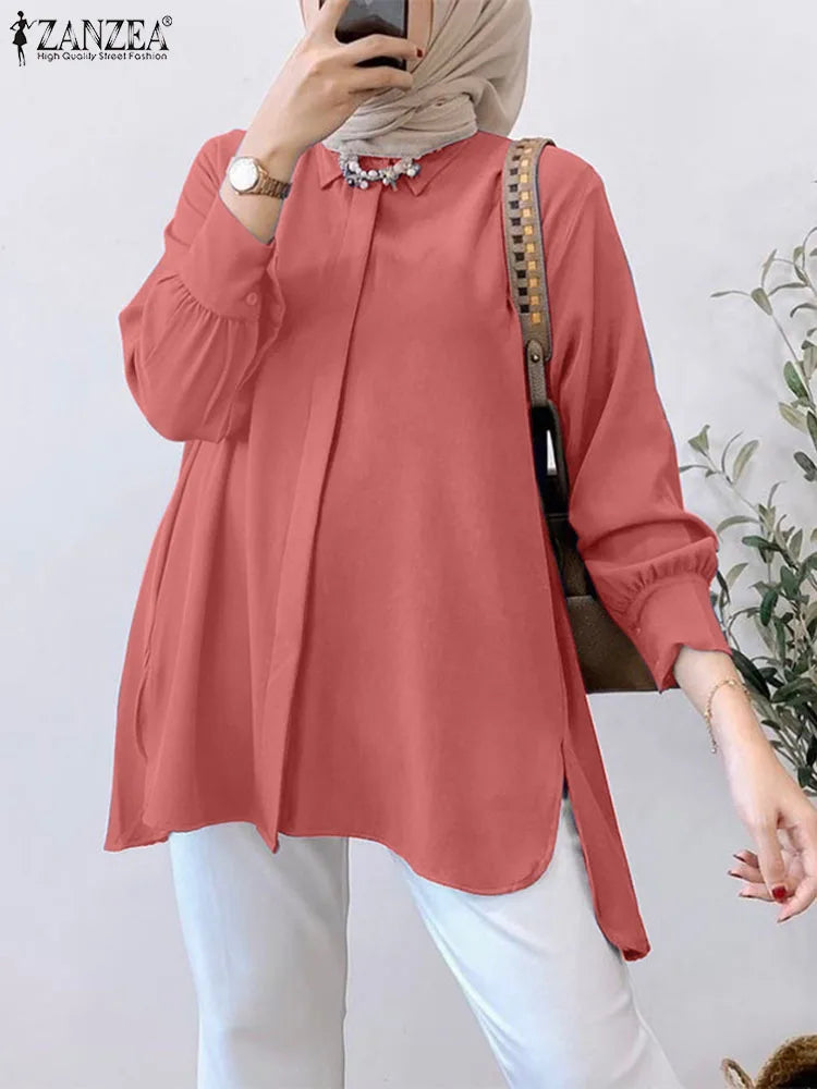 Women Elegant Blouse ZANZEA Fashion Muslim Hijab Tops Ramadan Turkey Abaya Autumn Long Sleeve Party Shirt IsIamic Dubai Blusas