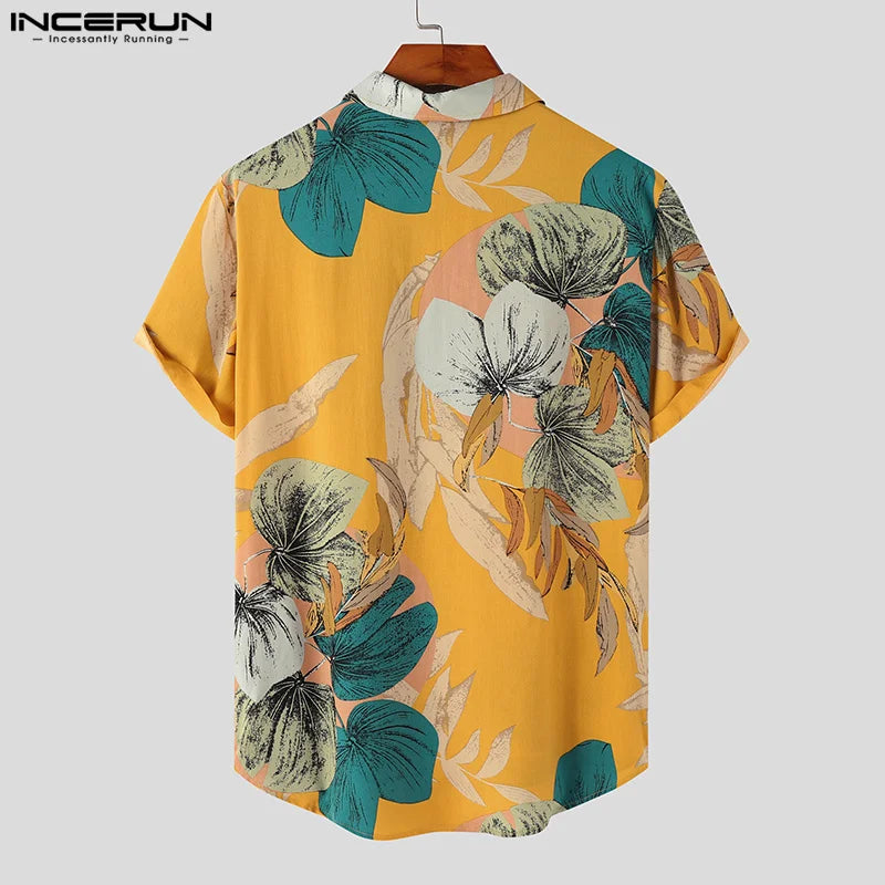 INCERUN Men Hawaiin Shirt Printing 2024 Lapel Short Sleeve Casual Shirts Button Breathable Vacation Summer Leisure Camisas S-5XL