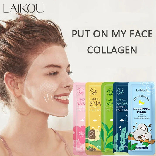 LAIKOU 5pcs Moisturizing Facial Mask Hydrating Sleeping Face Sheet Masks Repairing & Nourishing Night Face Mask Skin Care