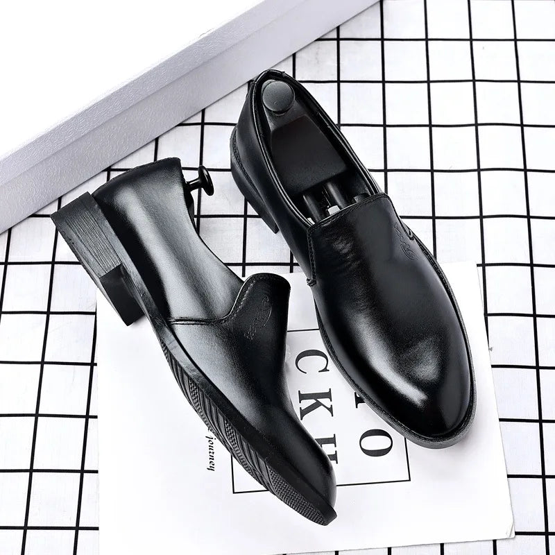 Mens Leather Dress Shoes Gentleman Formal Men Shoe Luxury Brand Casual Loafers Men's Social Autumn Wedding Elevator Shoes