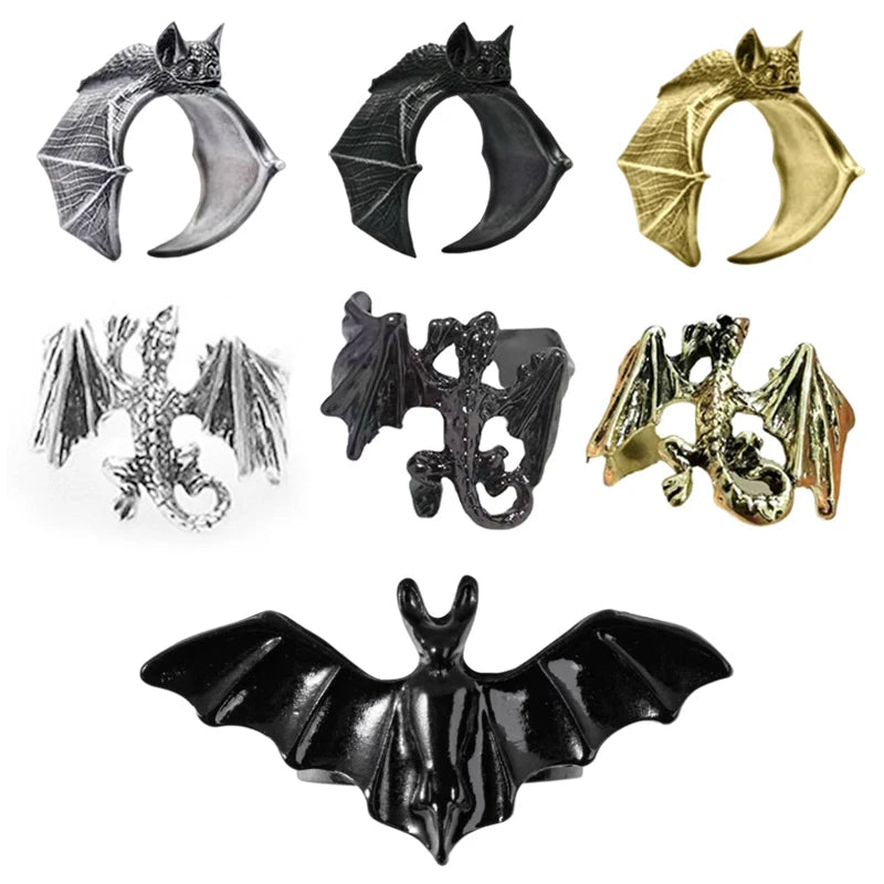 Bat Ring Vintage Gothic Finger Rings Simple Women Men Personalized Opening Adjustable Ring Halloween Party Jewelry Accessories