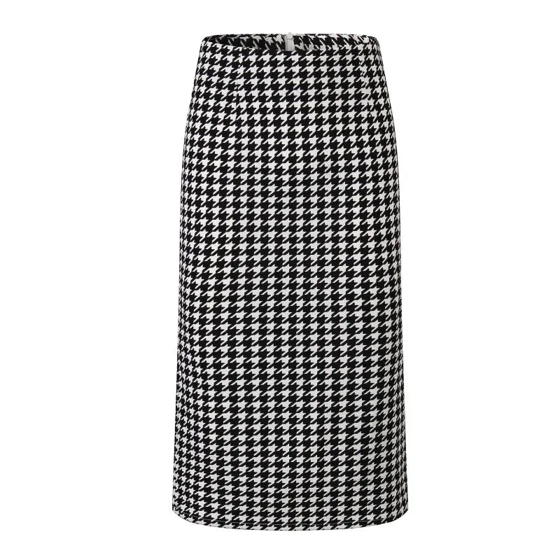 Women Summer Print Houndstooth Pencil Skirt Casual Mid-calf Plus Size Faldas Mujer Moda Jupe Femme