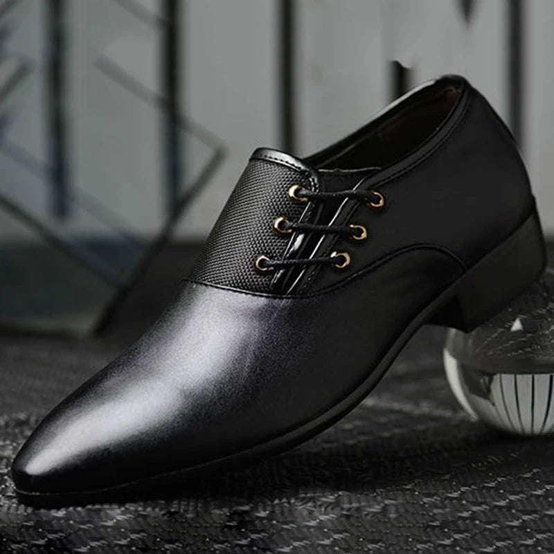 Formal Leather Shoes for Men Lace Up Oxfords Casual Business Black Leather Shoes for Male Wedding Party Office Work Shoes