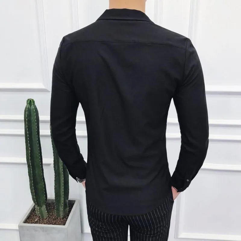 Men Clothing  High Quality Spring Long-Sleeved Shirts/Male V-neck Slim Fit Casual Business Dress Shirts Plus Size S-4XL
