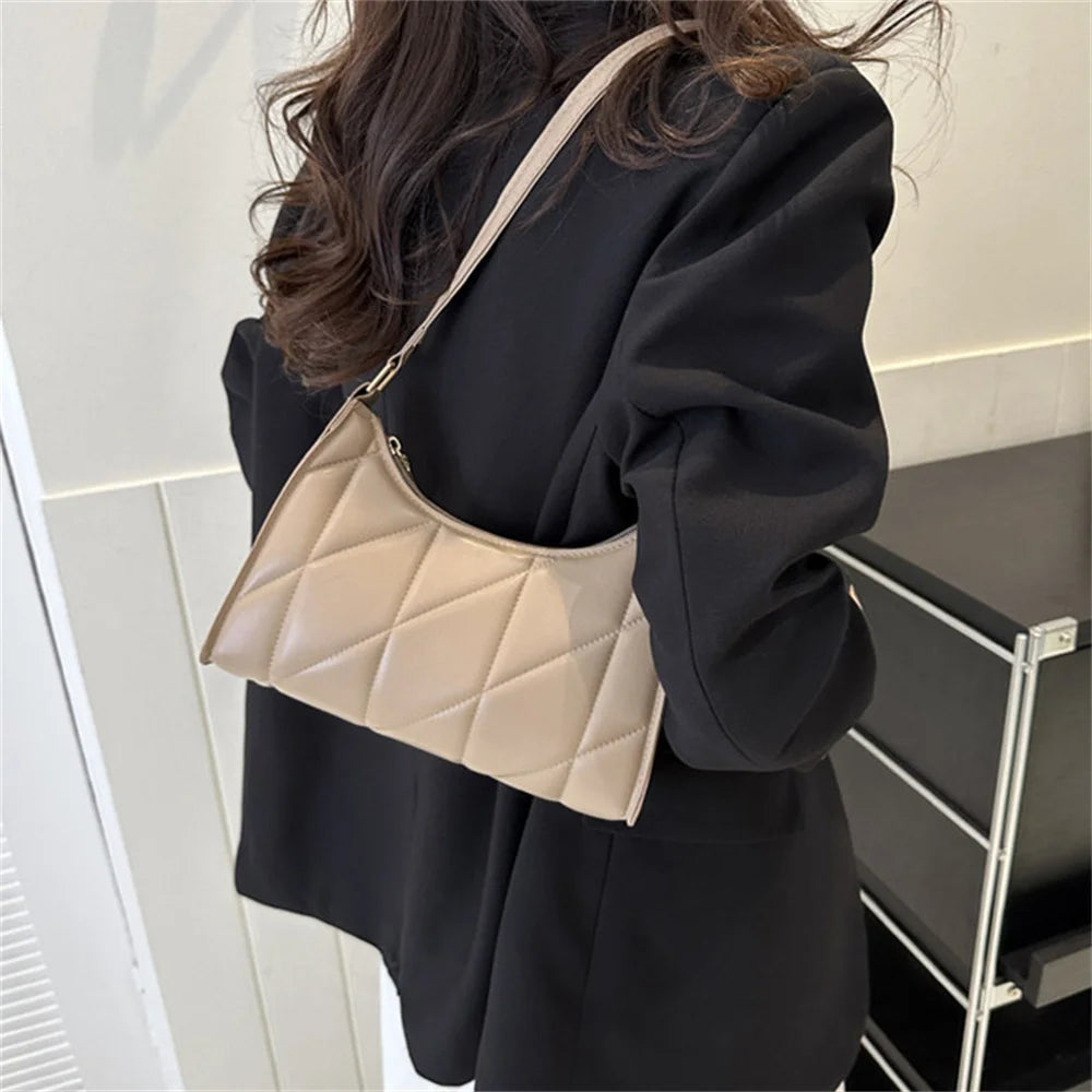 Trendy Women Shoulder Bag PU Leather Underarm Bag Solid Color Handbags Leisure Commuting Small Handle Bags Fashion Zipper Clutch