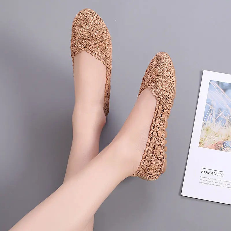 Women Woven Hollow Foldable Solid Casual Flats Shoes Cotton Linen Breathable