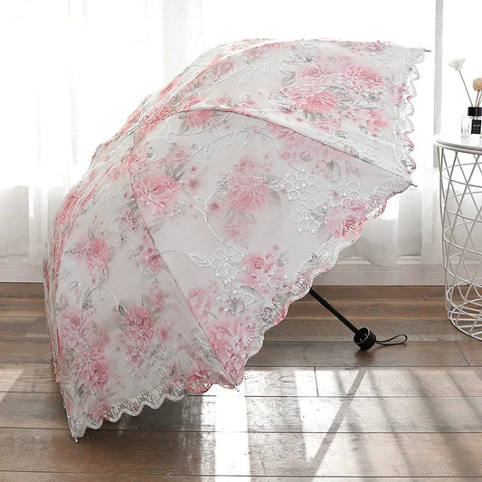 Sunshade Lace Lace Umbrella Double-layer Sunscreen Sunny Umbrella Double 8 Skeleton Three-fold Female Princess Cute UV Umbrella