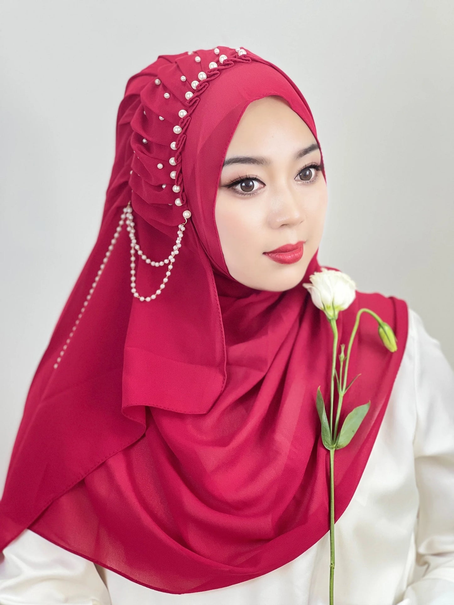Muslim Beaded Tassel Hijab Solid Color Hijab Arab Hijab Women Hijab Shiny Soft Easy to Wear Hijab Turkish Head Wrap Scarf