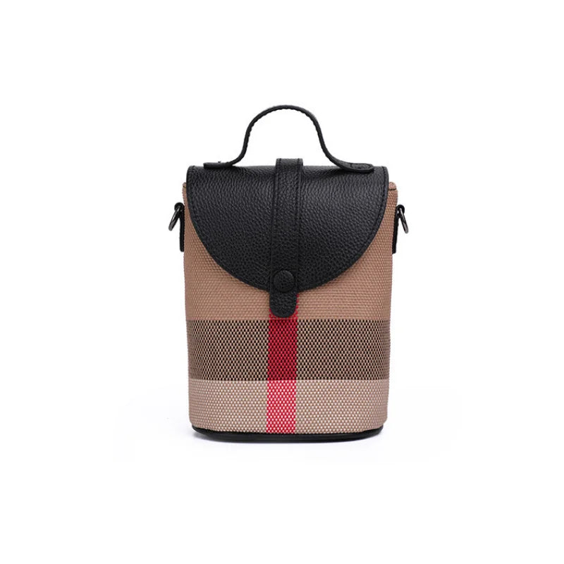 Mini Lattice Canvas Crossbody Ladies Bag Leather Zipper Mobile Phone Bag Fashion Handbag Women Casual Small Shoulder Bag