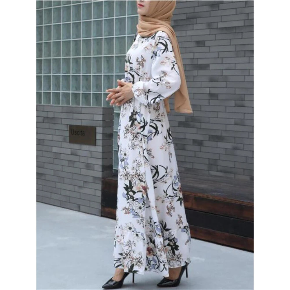 Spring Summer Female Solid Full Sleeve O-neck Casual Dress Women Bohemian Long Dress Woman Muslim Maxi Dresses