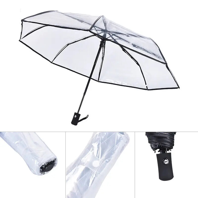 1PC Automatic Transparent Folding Umbrella Easy Carry Windproof Rain Umbrella Women Fashion