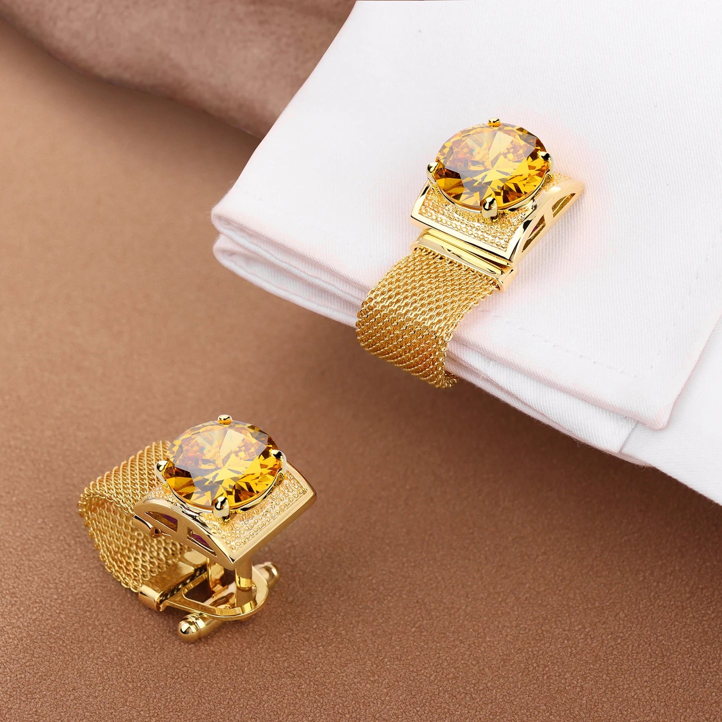 HAWSON Mens Crystal Cufflinks with Chain-luxury Shiny French Shirt Cufflinks wedding business gift accessories, Birthstone cuff