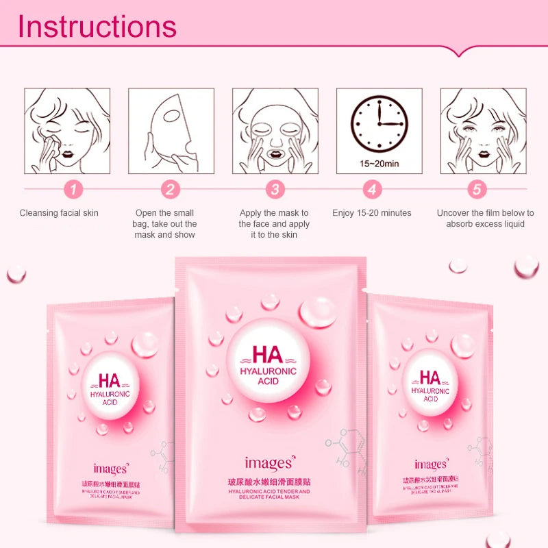 1~10PCS Hyaluronic Acid Face Mask Moisturizing Acne Oil Control Anti Aging Facial Mask Women Skincare Sheet Masks