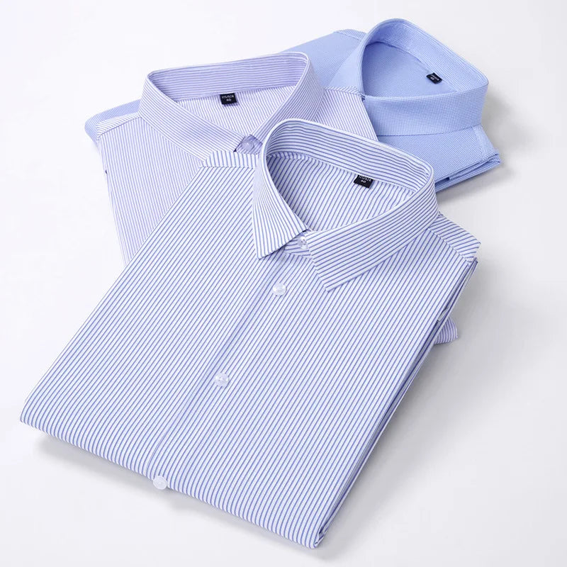 New High Stretch Stripe Anti-Wrinkle Men Shirts Long Sleeve Dress Shirts High Quality Men Slim Fit Social Business Blouse Shirt