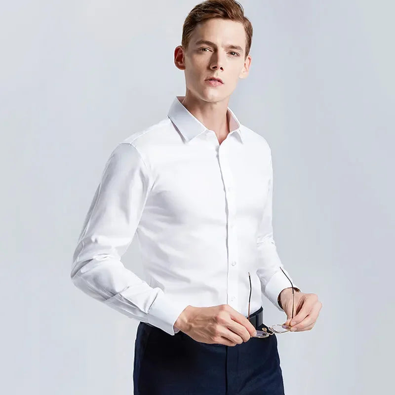 Men's White Shirt Long-sleeved Non-iron Business Professional Work Collared Clothing Casual Suit Button Tops Plus Size S-5XL