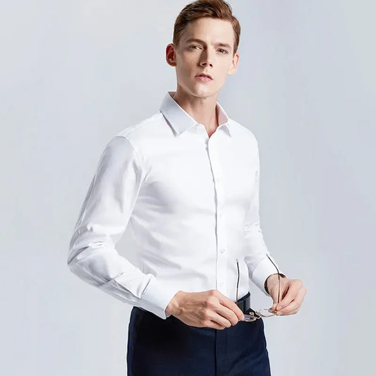 Men's White Shirt Long-sleeved Non-iron Business Professional Work Collared Clothing Casual Suit Button Tops Plus Size S-5XL