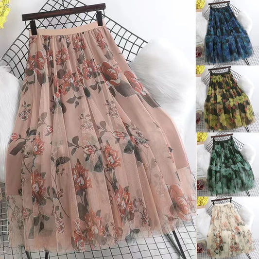 Skirts For Women Y2k Korean Fashion Beige Tulle Midi Long Skirt Spring Summer New In A Line Skirt Vintage Harajuku Women's Skirt