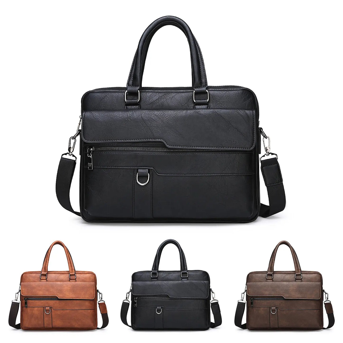 Luxury Briefcase for Men PU Leather Office Handbag Laptop Vintage Shoulder Business Messenger Crossbody Side Portafolio Bag