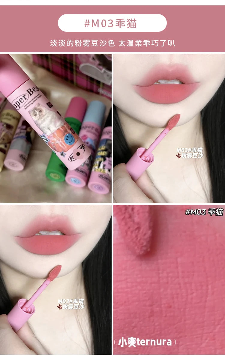 Flortte Cat Lipstick Paste Matte Cream Balm Soft Mud Lip Stick Milk Pastry Series  Waterproof Longlasting Baby Pink Lacquer