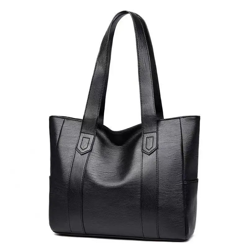 Fashion Large Soft Leather Ladies Bag European and American Retro Ladies Large Capacity Shoulder Handbag PU Material