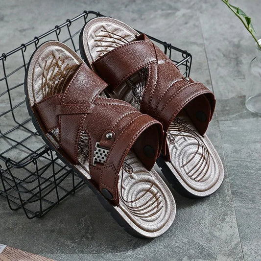 Summer Imitation Leather Sandals for Men Casual Wear Dad Slippers Men's Middle-aged and Elderly Beach Shoes